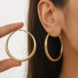 Classic Simple Geometric Round Big Stainless Steel Hoop Earrings for Women Exaggeration Circle Bride Earrings Jewelry Accessory