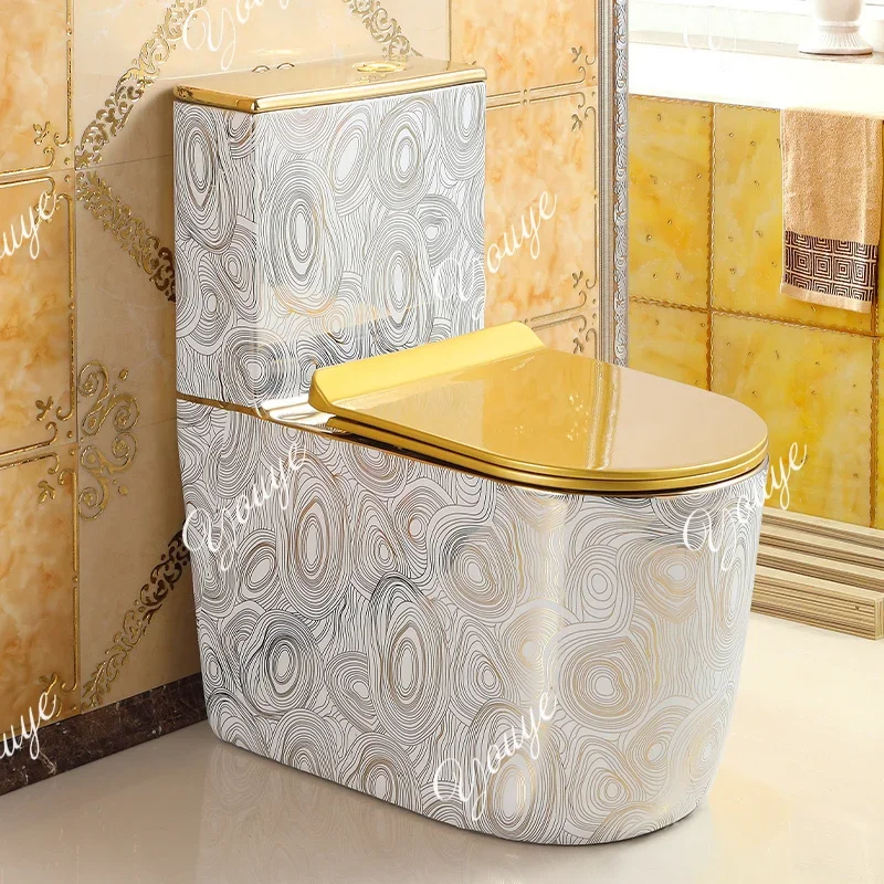 C European Household Gold Toilet Super Swirl Siphon Silent Flush Toilet Household Bathroom Seat Personalized Toilet