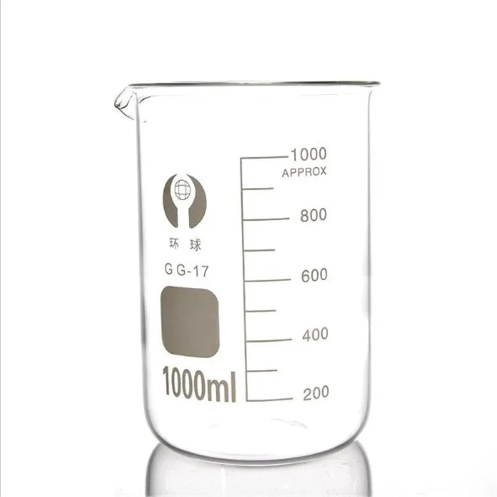 Vaso de vidrio de medición de forma baja, vaso de 4 tamaños, capacidad de 5ml-100ml, laboratorio de química, vidrio de borosilicato transparente