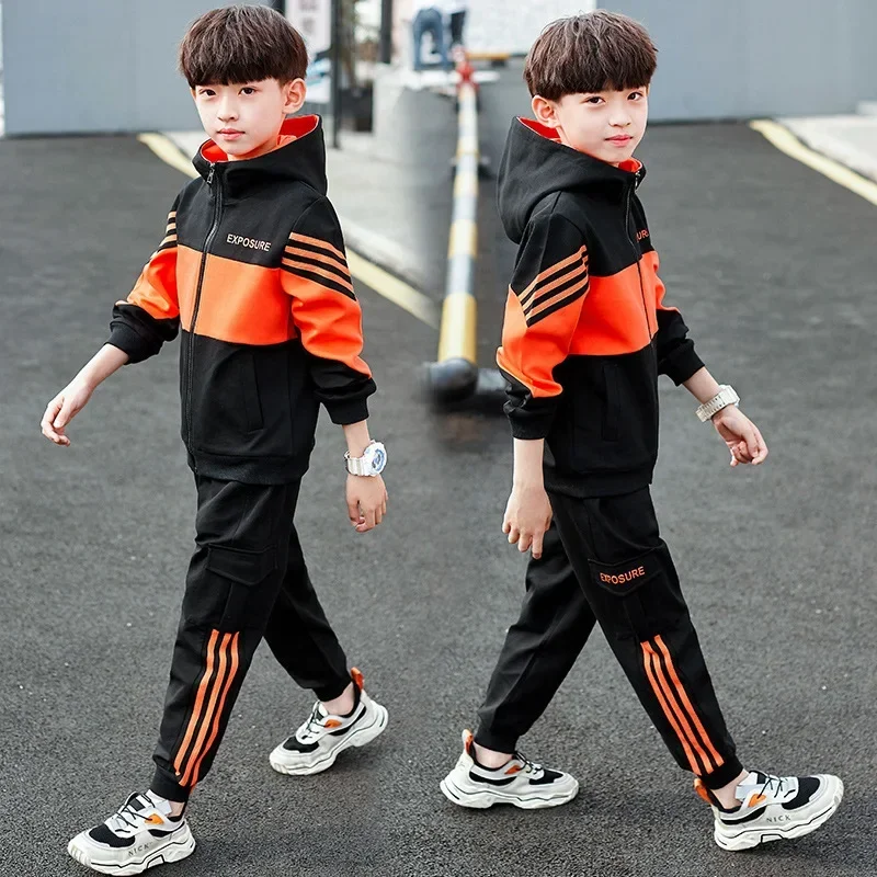 Fashion Boys Clothing Spring Autumn Patchwork Long Sleeve Sets 4 6 8 10 12 13 14 Years Teenagers Children Sports Clothing Jacket