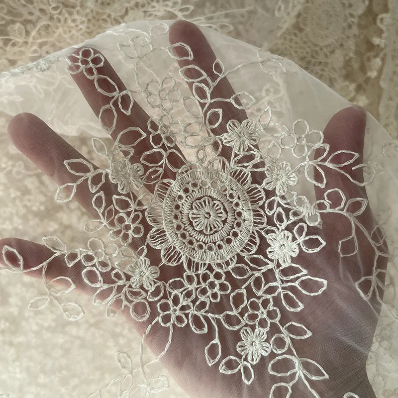 

French Style Lace Embroidered Floral Tulle Wedding Dress Fabric Lace Fabric Bridal Wedding Veil