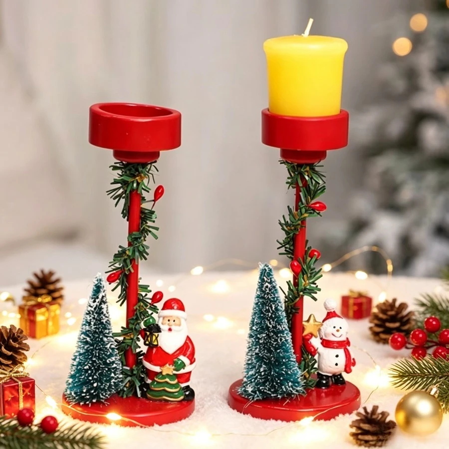 Resin Father Christmas Tree Candlestick Desktop Table Centerpiece Festive Gathering Figurine House Decoration Present