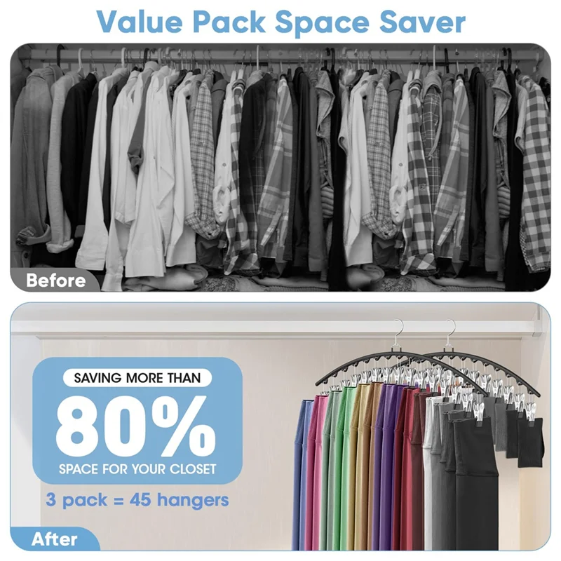 Förderung! 3er-Pack Legging-Organizer zum Aufhängen am Schrank, Hosenbügel mit 15 Clips, für Hosenbügel, platzsparende Kleiderbügel