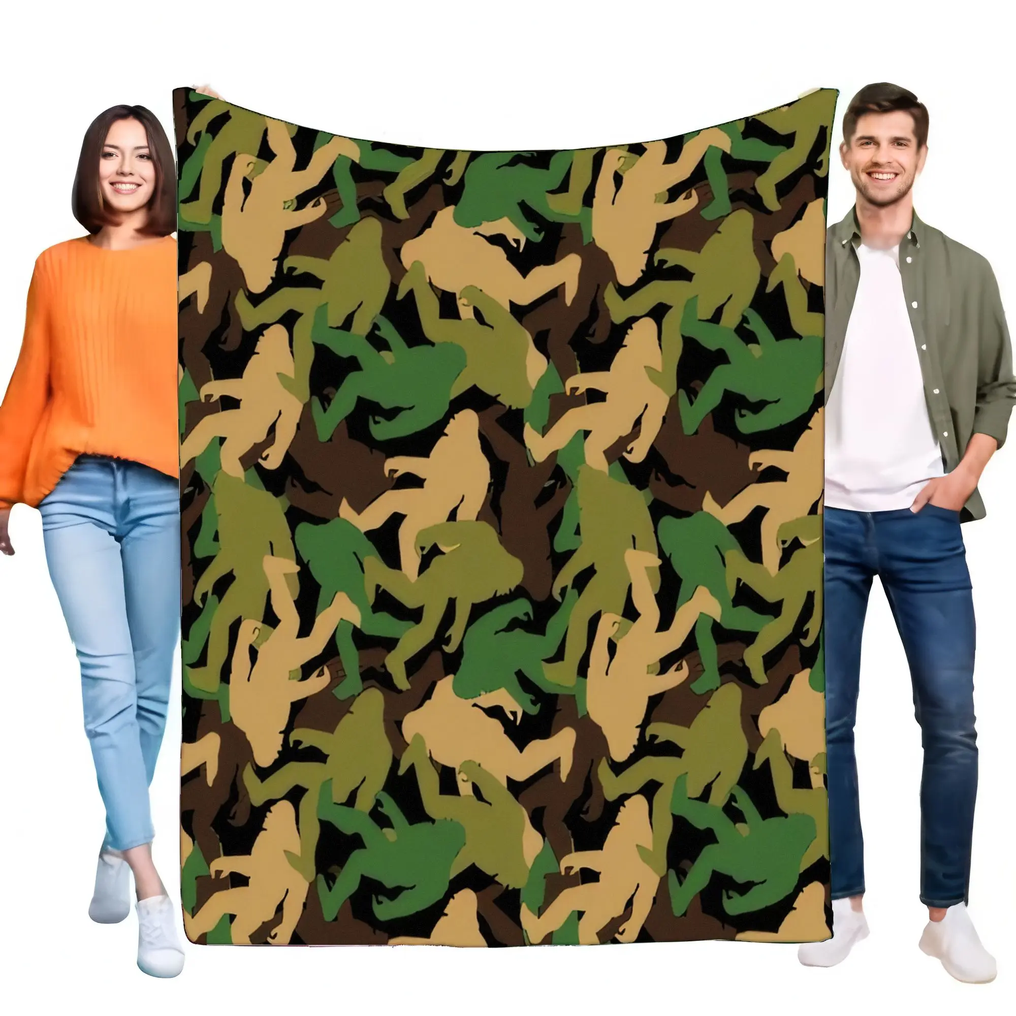 Bigfoot Sasquatch Camouflage-Fleece-Überwurfdecke, weich, warm, gemütlich, Plüsch, Cryptid Hunter, Motiv, Bett, Sofa, Couch, Wohnzimmer, Dekor, Gi