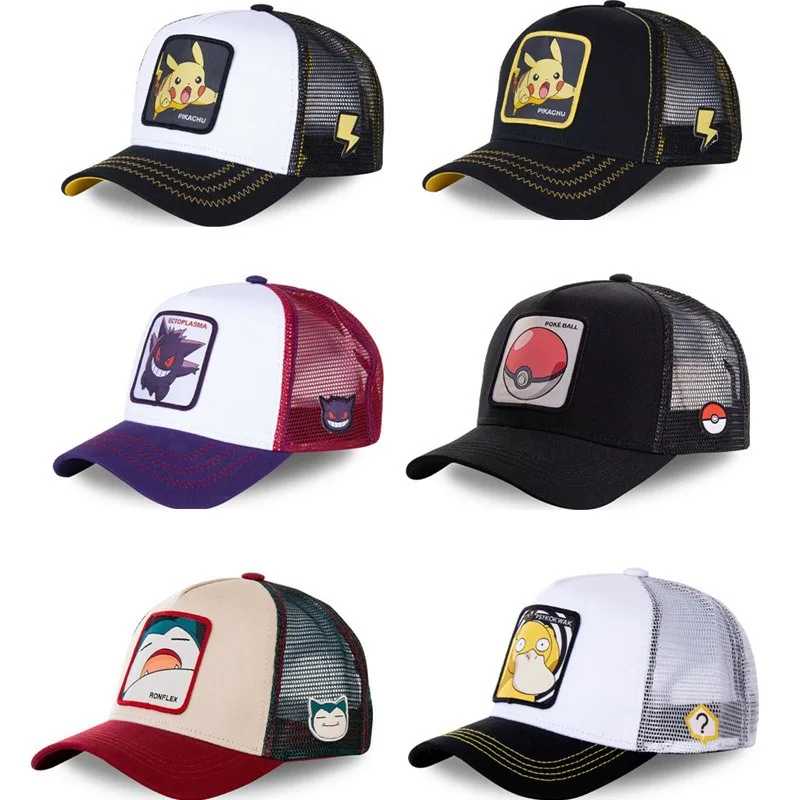 Haute qualité Pokemon mignon dessin animé Pikachu Psycanard été Net chapeaux ventilés hommes et femmes casquettes de Baseball Hip Hop mode