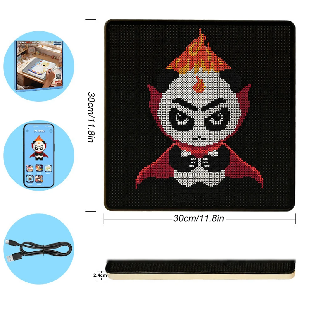 Smart LED Fuse Beads Board - App-Controlled Pixel Light Guide Pegboard for 2.6mm Mini Perler Beads, USB-C Rechargeable DIY Craft