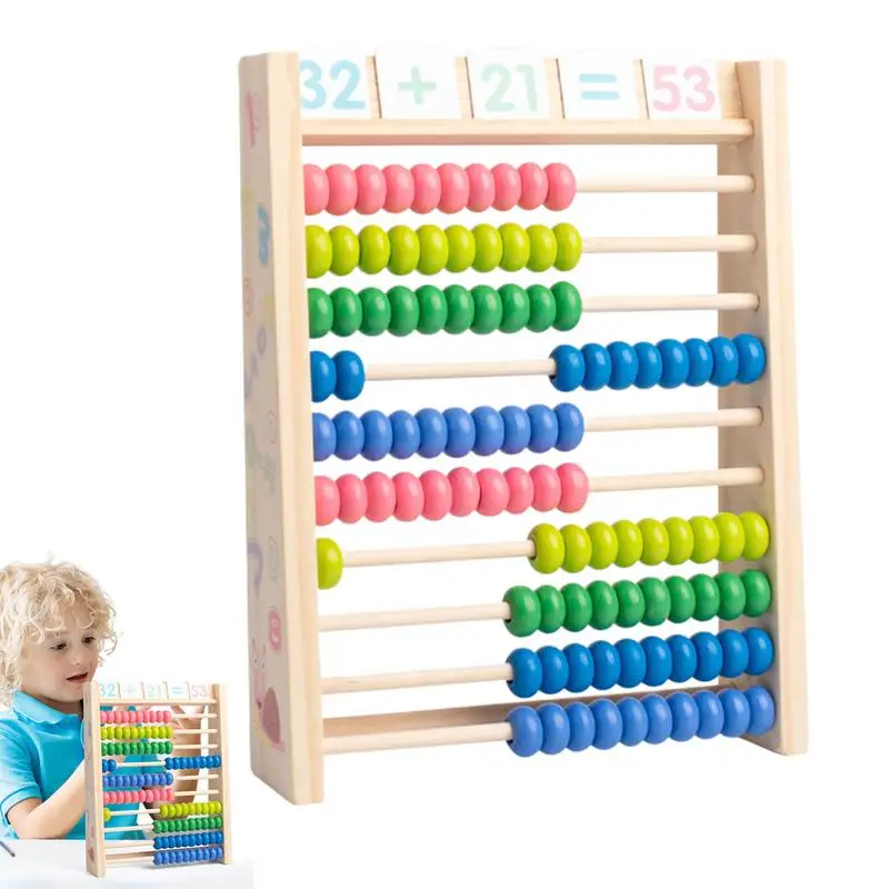 Wooden Abacus 10 Rows Wood Colorful Abacus Board Arithmetic Frame Educational Counting Toys Primary School Supplies With 100