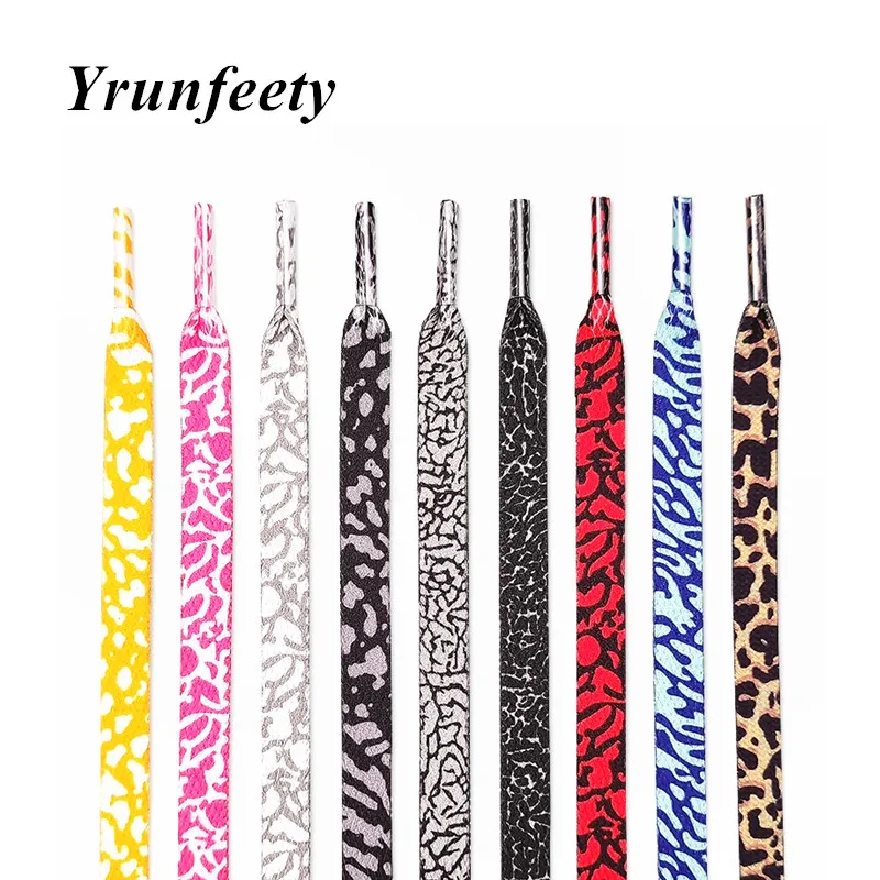 

New 2 Pairs Flat Colored Sneakers Printed Shoe Laces Crack Texture Shoelaces AF1 Shoe Laces Leopard Print Shoelace Shoes Strings