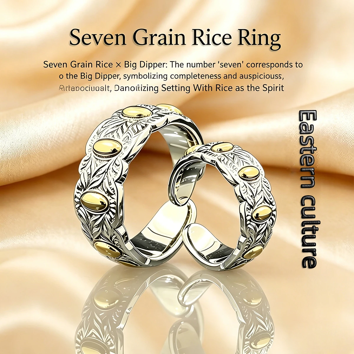 Big Dipper Seven Rice Grain Wheat Ear Adjustable Ring Retro Silver Gold Plated Feng Shui Wealth Luck Unisex Couple Fashion Jewel