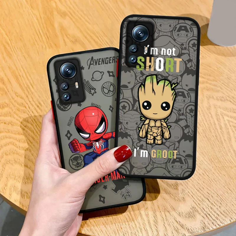 Marvel SpiderMan Groot For POCO X5 X4 X3 NFC X2 M5S M6 M4 M3 M2 C51 F5 F4 GT Pro Frosted Translucent Phone Case