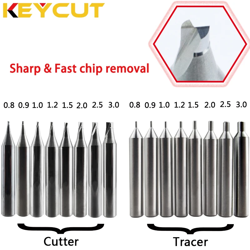 2 Flute Sharp Milling Cutter 0.8mm-3.0mm for Vertical Manual Key Cutting Copy Machine Locksmith Tools