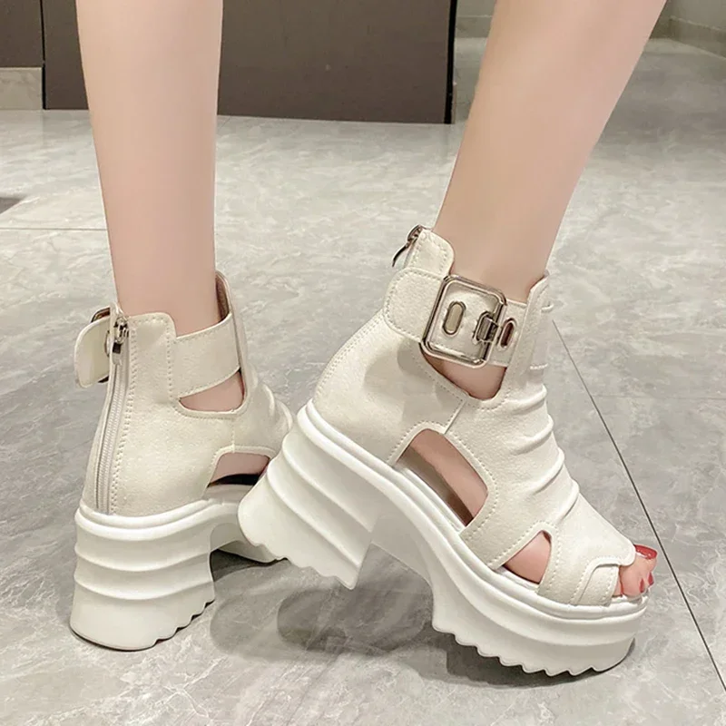 2023 Gothic Chunky Platform Sandals Women Summer 2023 Wedges Peep Toe Gladiator Shoes Woman Thick Bottom High Heels Sandalias