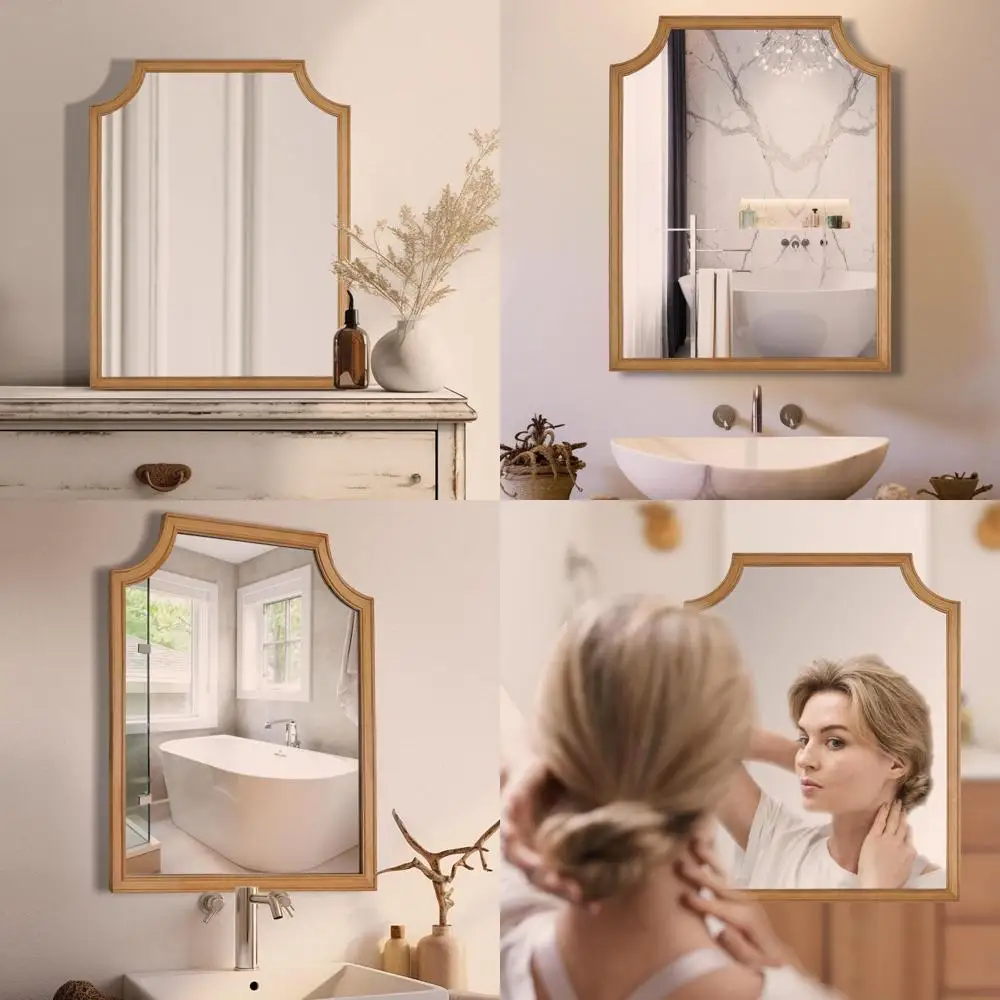 小さなバスルームの洗面化粧台用長方形ウォールミラー、16x20インチのスカラップウッドフレーム、廊下、寝室、リビングルームの装飾に最適