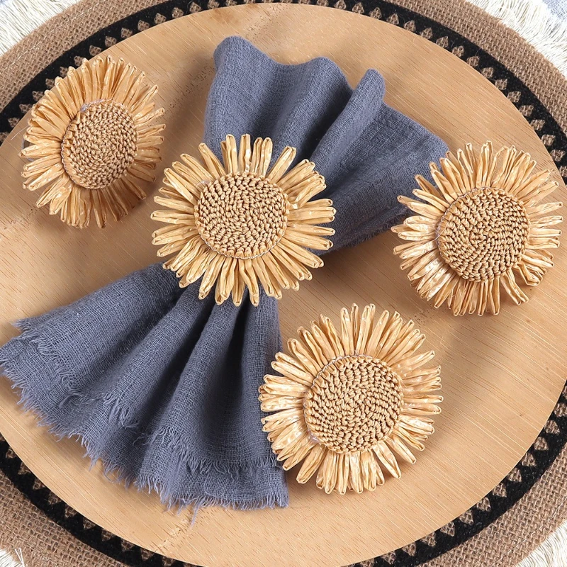 

Yjq 12pcs handmade creative weaving sunflower napkin ring hotel banquet table napkin buckle