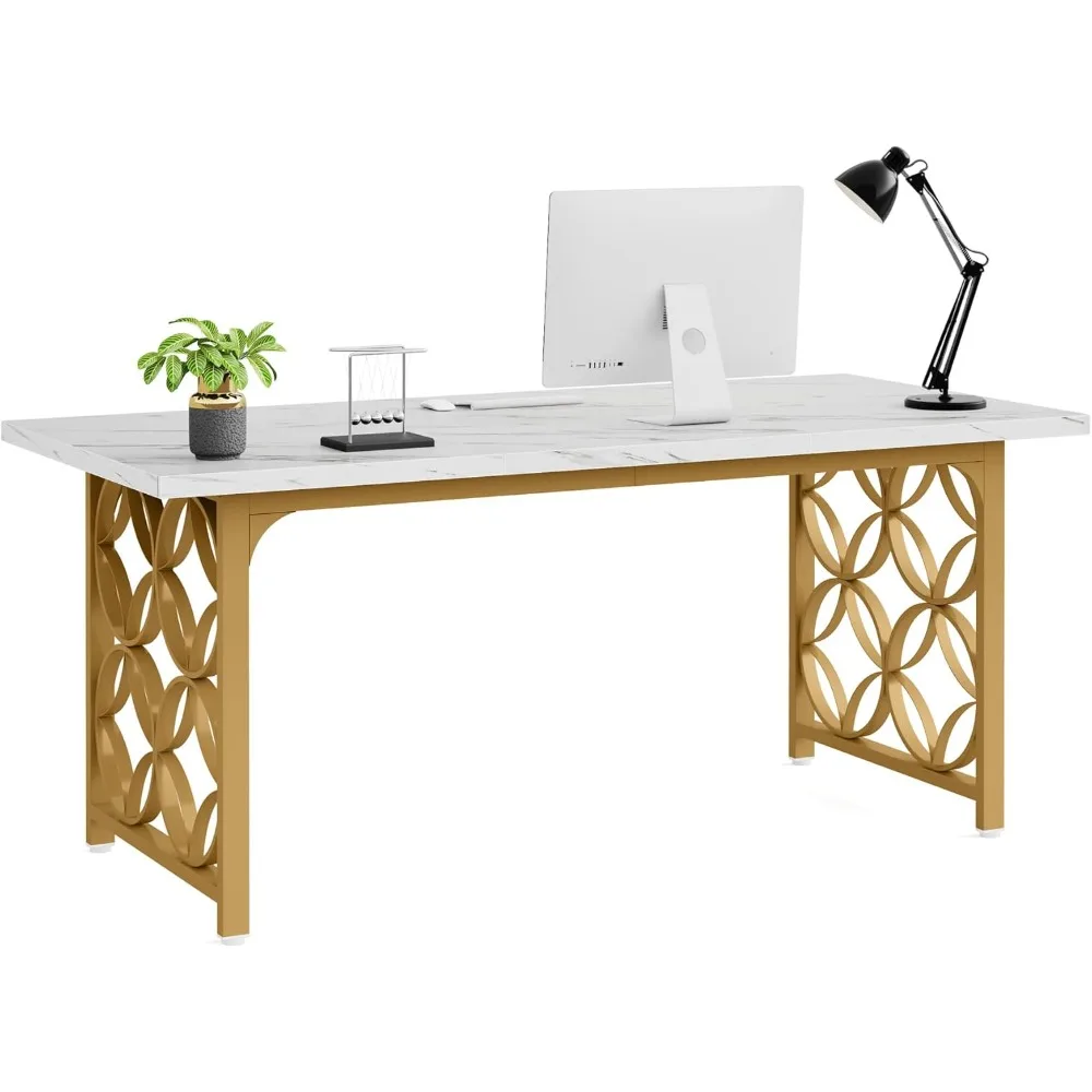 

63-inch Executive Desk, Modern Office Desk with Strong Metal Frame, Large Computer Writing Desk Business Furniture for Home Off