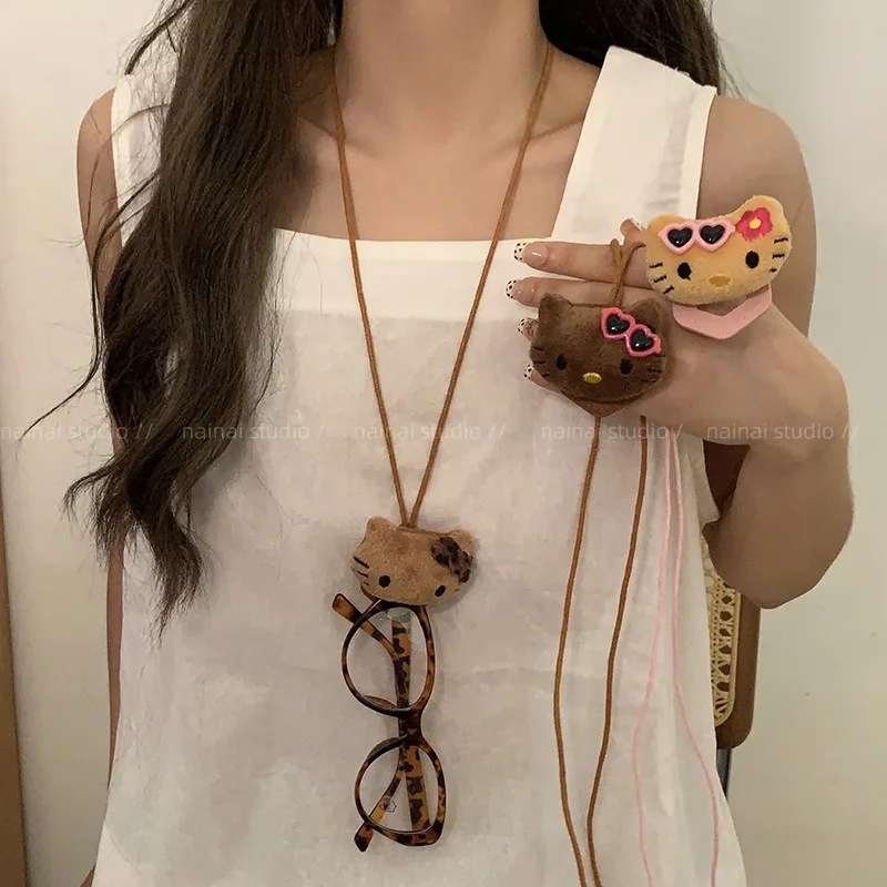 Hello Kitty 3d Plush Doll Eyeglass Lanyard Fashion Accessories Cute Glasses Lanyard Chain Black Skin Kt Y2k Decor Girls Gifts view 4