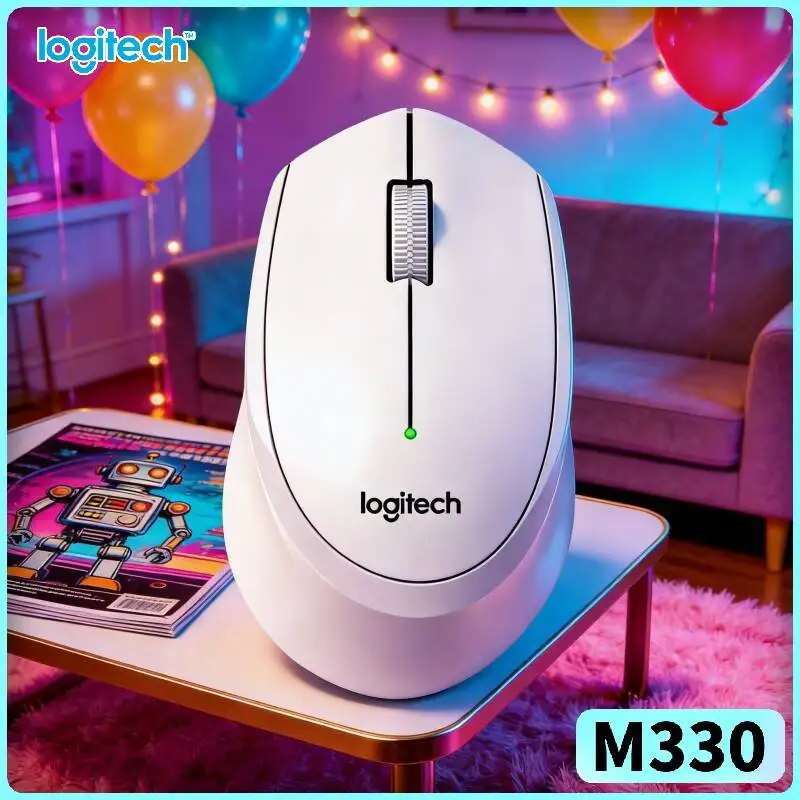 Logitech M330 Silent Cordless Mouse 2.4G USB Receiver Thick Curve for Office PC Mac Laptop Desk Cart