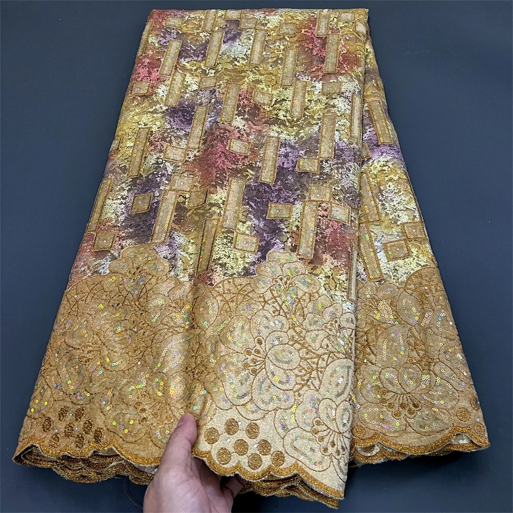 

Тюлевая кружевная ткань в африканском нигерийском стиле с блестками, сетчатая ткань для шитья, бусы для выпускного платья, высокое качество вышивки, 2025, PS0024, 5 ярдов