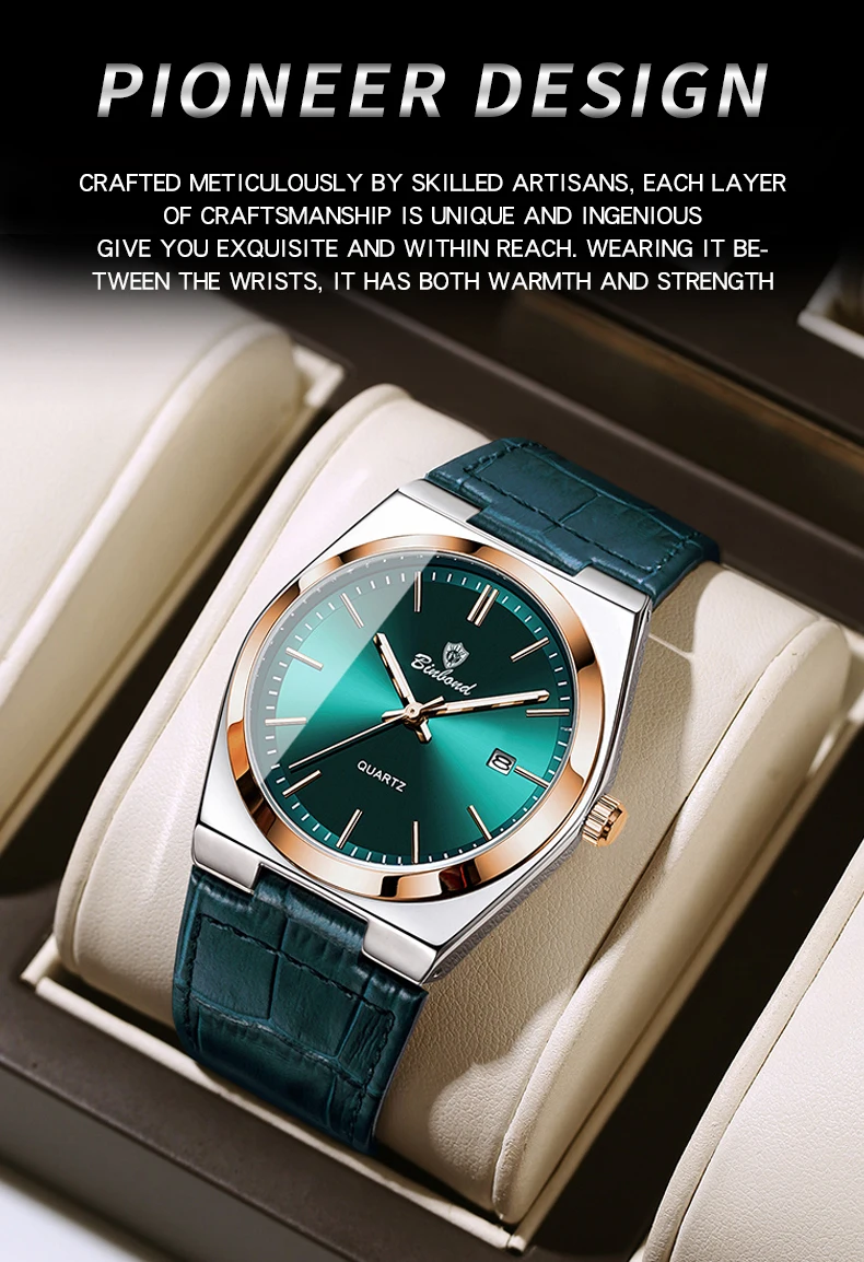 BINBOND Luxus Quarz-Armbanduhren Leuchtend Wasserdicht Automatisches Datum Herrenuhren Business Sport Mode Casual Reloj Lederuhr – Detail 12