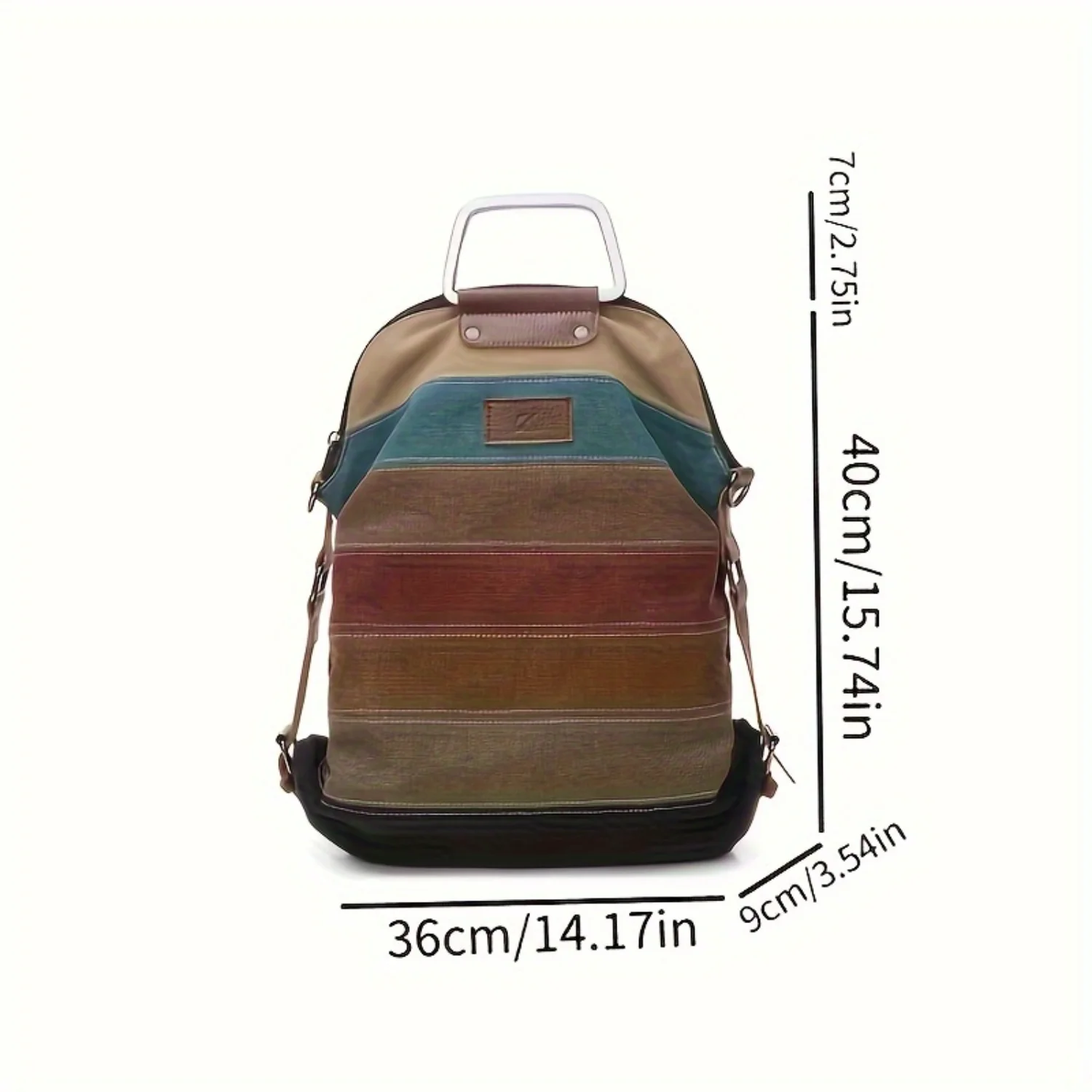 Contrast Color Patchwork Backpack, Large Capacity Canvas Shoulder, Retro  Striped Crossbody Bag