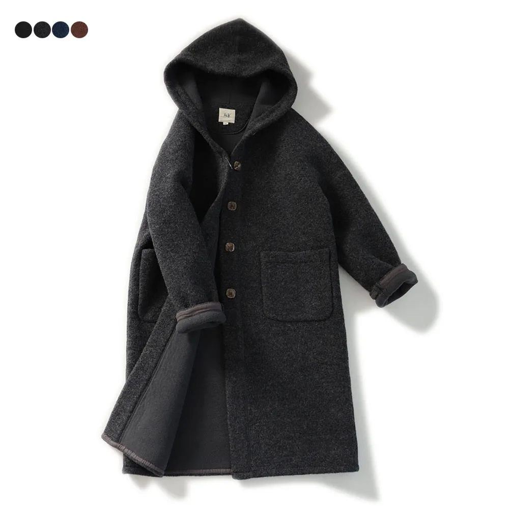 

Autumn Winter Women All-match Loose Japan Style Brief Comfortable Warm Thick Compressed Woolen Long Hooded Overcoats 3 Colors