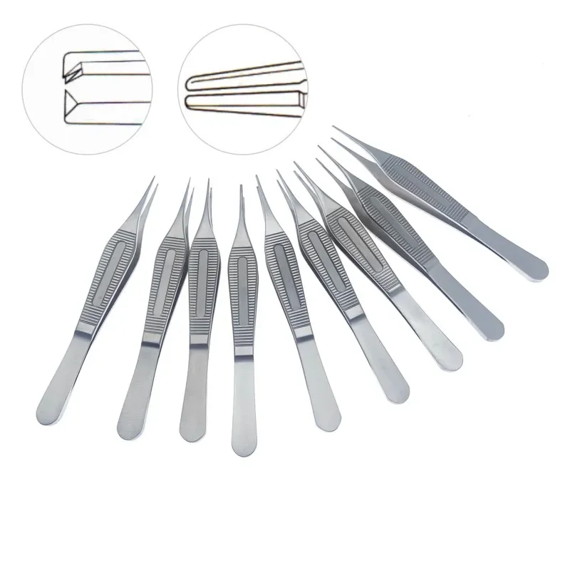 Qswtitan pinça de tecido de aço inoxidável, instrumento cirúrgico oftálmico de pálpebra dupla, 120mm, dentes retos, ferramentas para pálpebras