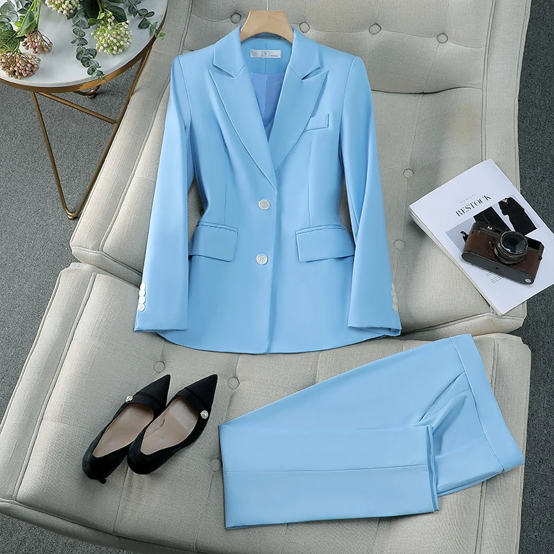 

Autumn Winter Women Vest Blazer and Pant Suit Pink Blue Khaki Office Ladies Formal Business Work Career Wear 3 Pieces Set