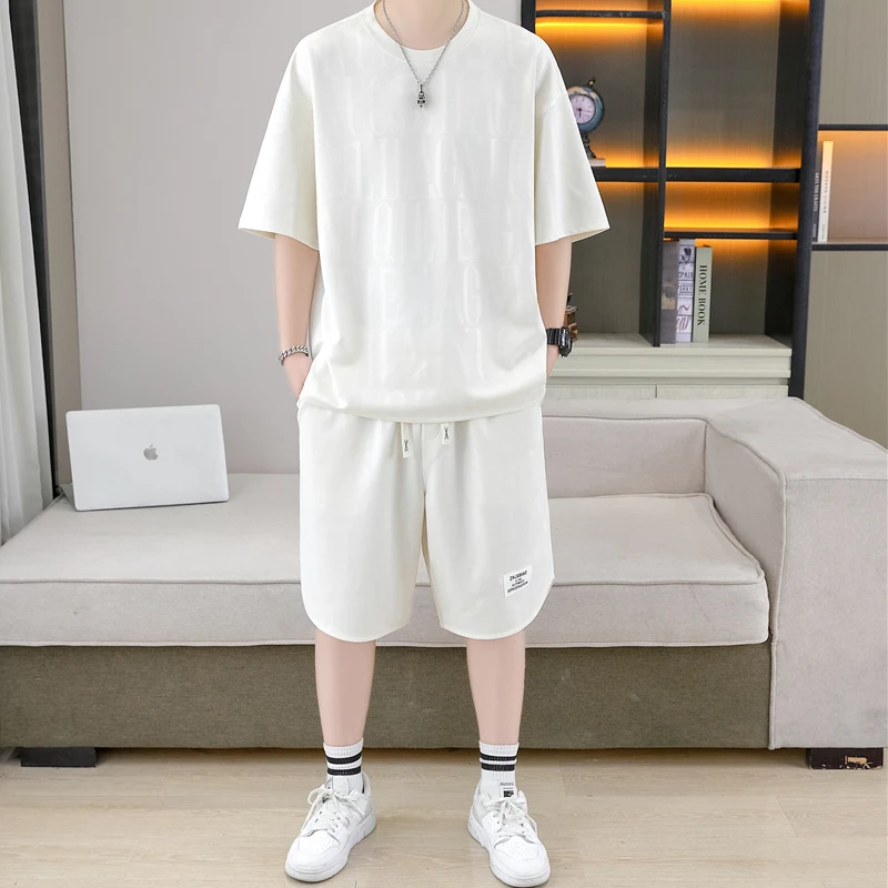 

Summer Casual Sports Set Men's 2024 New Youth Men's ort Sve T-irt And orts Clothing Polyester Fiber Elastic Fabric