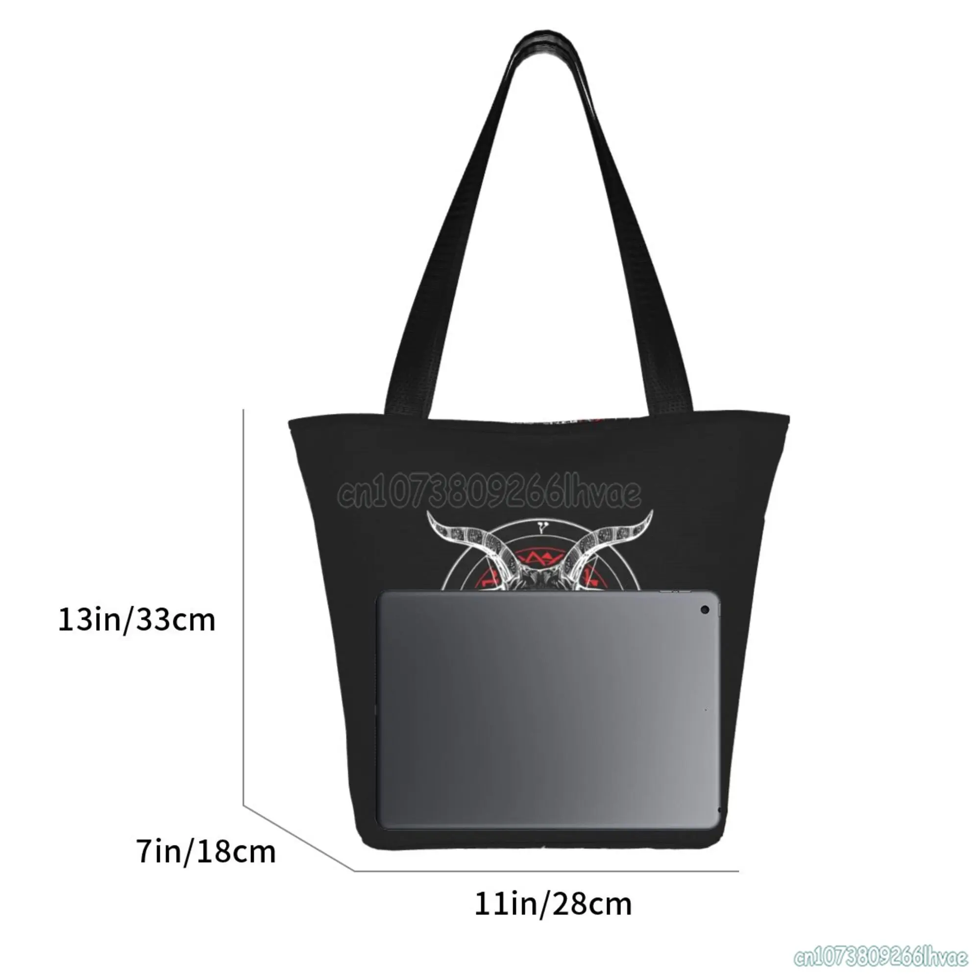 Satanic Goat Head Baphomet Lucifer Occult Pentagram Demonic Handbag for Women Canvas Shoulder Bag Durable Reusable Shopping Bag