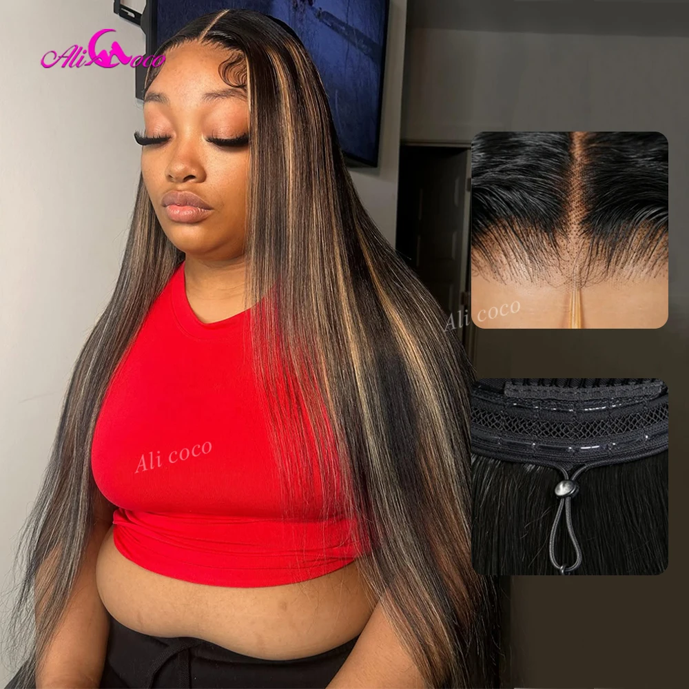 13x6 Drawstring Honey Blonde Highlights Straight Glueless Wig 13X6 Lace Frontal Preplucked Wig 13x4 Lace Front Human Hair Wigs