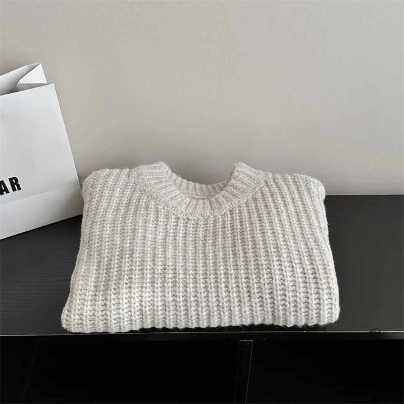 Sweater mantel wol rajut anak perempuan, pakaian anak-anak, mantel wol rajut 2023 krem tebal, hangat, musim dingin, musim gugur, katun, pakaian balita