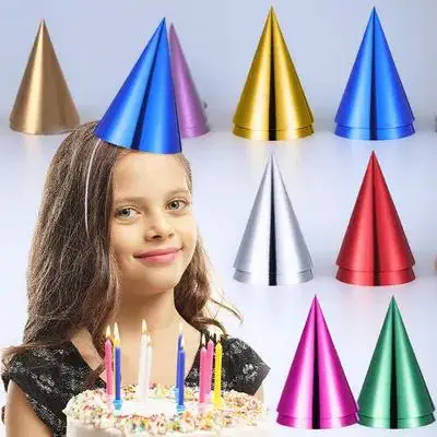 

YARNOW 12pcs Metallic Foil Birthday Party Hats for Kids Adults Colorful Cone Hat Decorations Gold Silver Hot