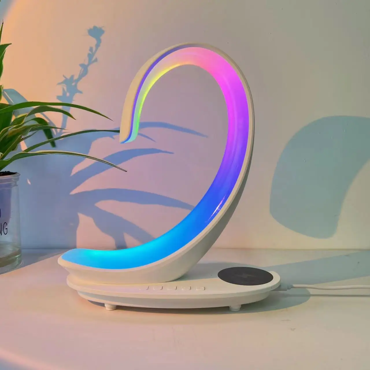 Haut-parleur Bluetooth 5.0 multifonctionnel, charge rapide sans fil, lumière chaude, veilleuse de bureau, lampe d'ambiance blanche fzBedside, 10W