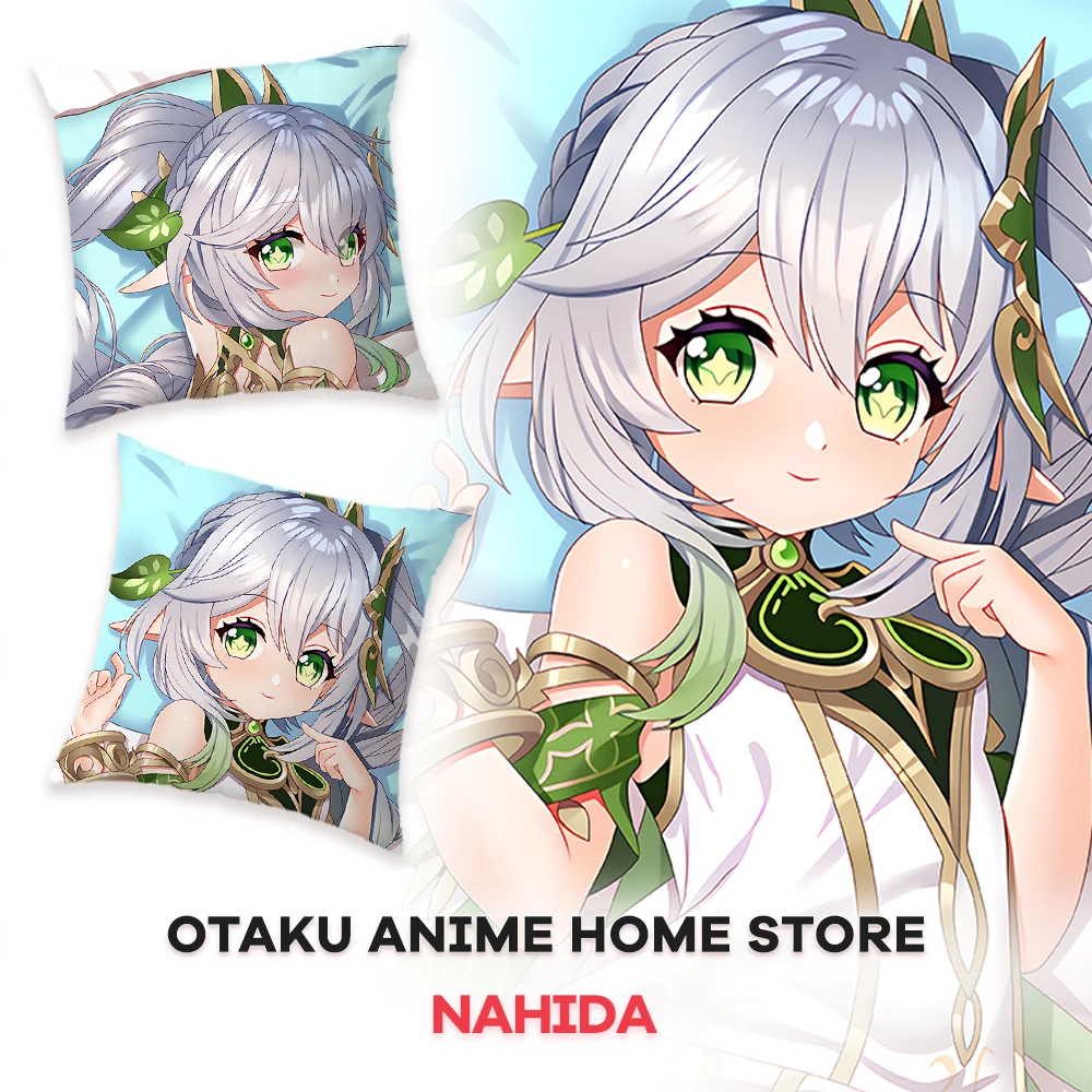 Genshin Nahida Anime Throw Pillow Cover Kawaii Otaku Double-Sided Printed Decor Pillowcase Square Custom Cushion Covers 45x45