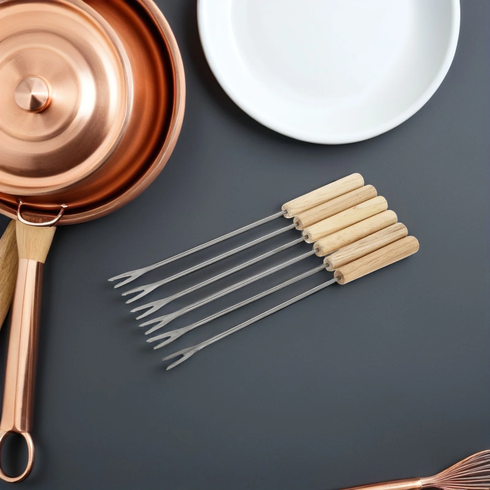 

18Pcs Stainless Steel Fondue Forks Wooden Handle Cheese Skewers Heat Resistant for Bbq Camping Parties Gatherings