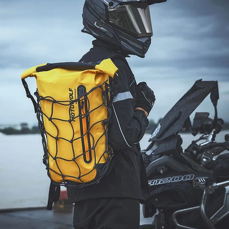 

Motorcycle Riding Multi Functional Rear Backpack Waterproof Shoulders Large Capacity Rear Bag Detachable Mesh Rope Helmet Bag