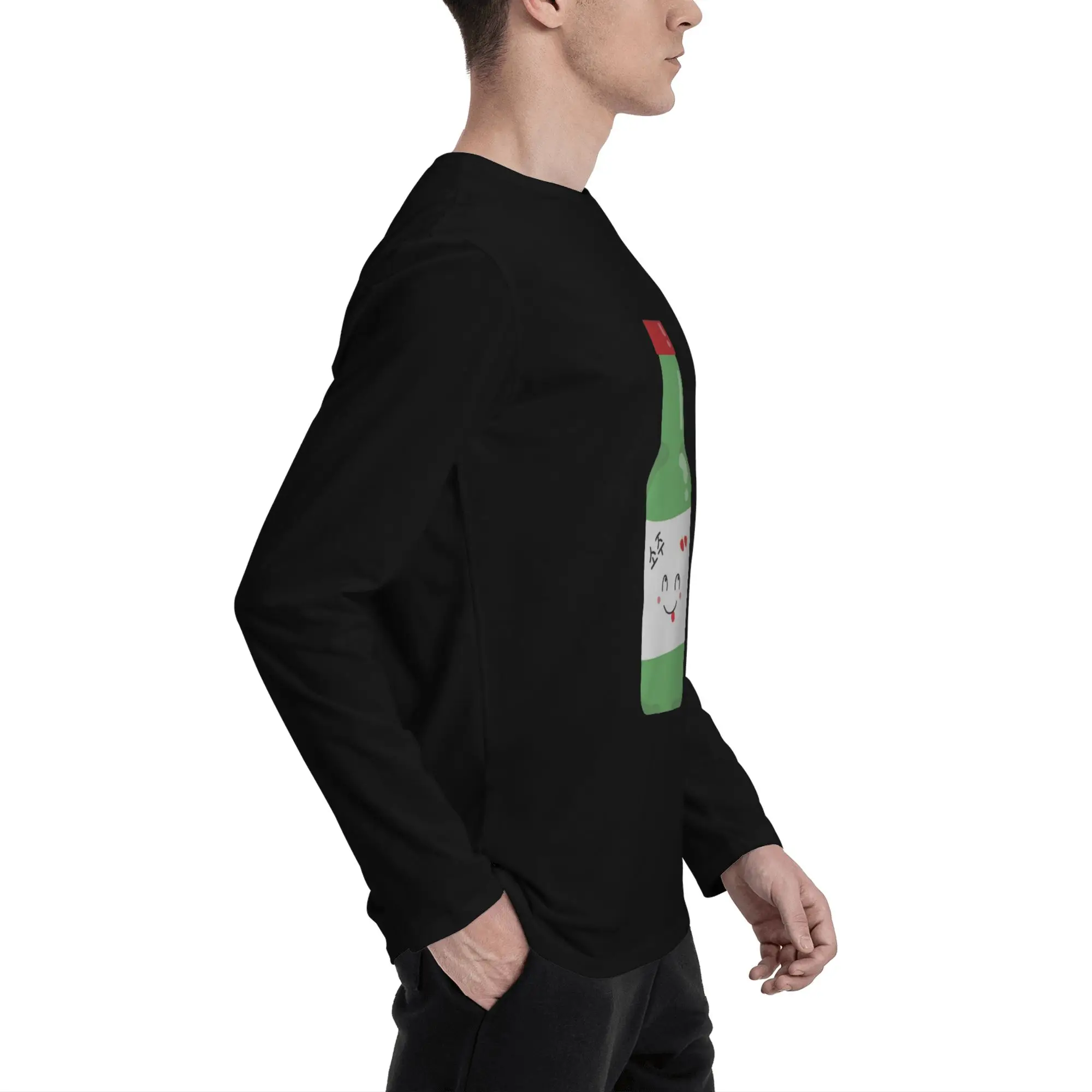 Męska koszulka z długim rękawem Soju, modna koszulka z okrągłym dekoltem, męskie topy na wiosnę i jesień.