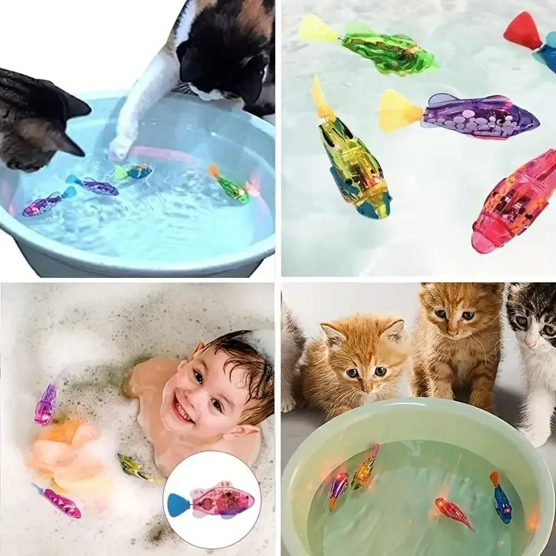 Pesce elettronico Giocattolo da bagno estivo per bambini Giocattoli per gatti per animali domestici Robot da nuoto Pesce con luce a LED Acqua Piscina Vasca da bagno Giocattoli Natale Birt