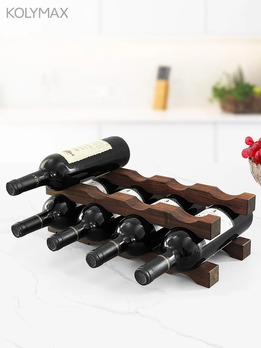 Minimalist Black Walnut Wood Red Wine Rack Free Combination Multi Layered Stacked Bottle Storage Shelf Desktop Placement Holder