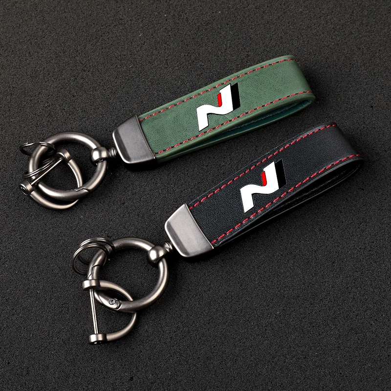 High-Grade Leather Car KeyChain 360 Degree Rotating Horseshoe Key Rings For Hyundai N LINE Car KeyChain Car Accessories