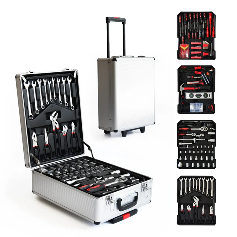186 Pieces Aluminum Case Trolley Mechanic Auto Repair Socket Wrench Tool Hand Tool Set Tool Box