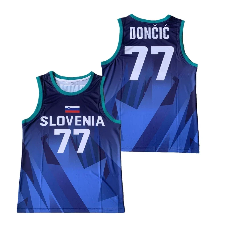 Basketball jerseys SLOVENIJA team 77 Doncic JERSEY Sewing Embroidery Outdoor sportswear cheap high quality White Blue champion