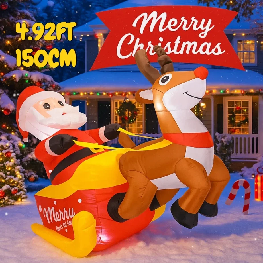 

4,92 фута надувные игрушки Санта-Клаус санки с оленями со светодиодной подсветкой праздничные подарки рождественские украшения для двора товары украшения для дома