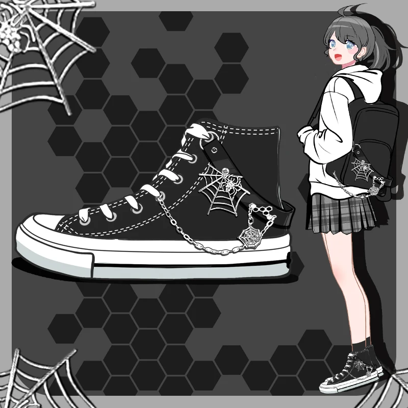 

Amy and Michael Original Design High Top Canvas Shoes Fashionable Trend Female Black Sneakers Individual Woman Vulcanize Shoes