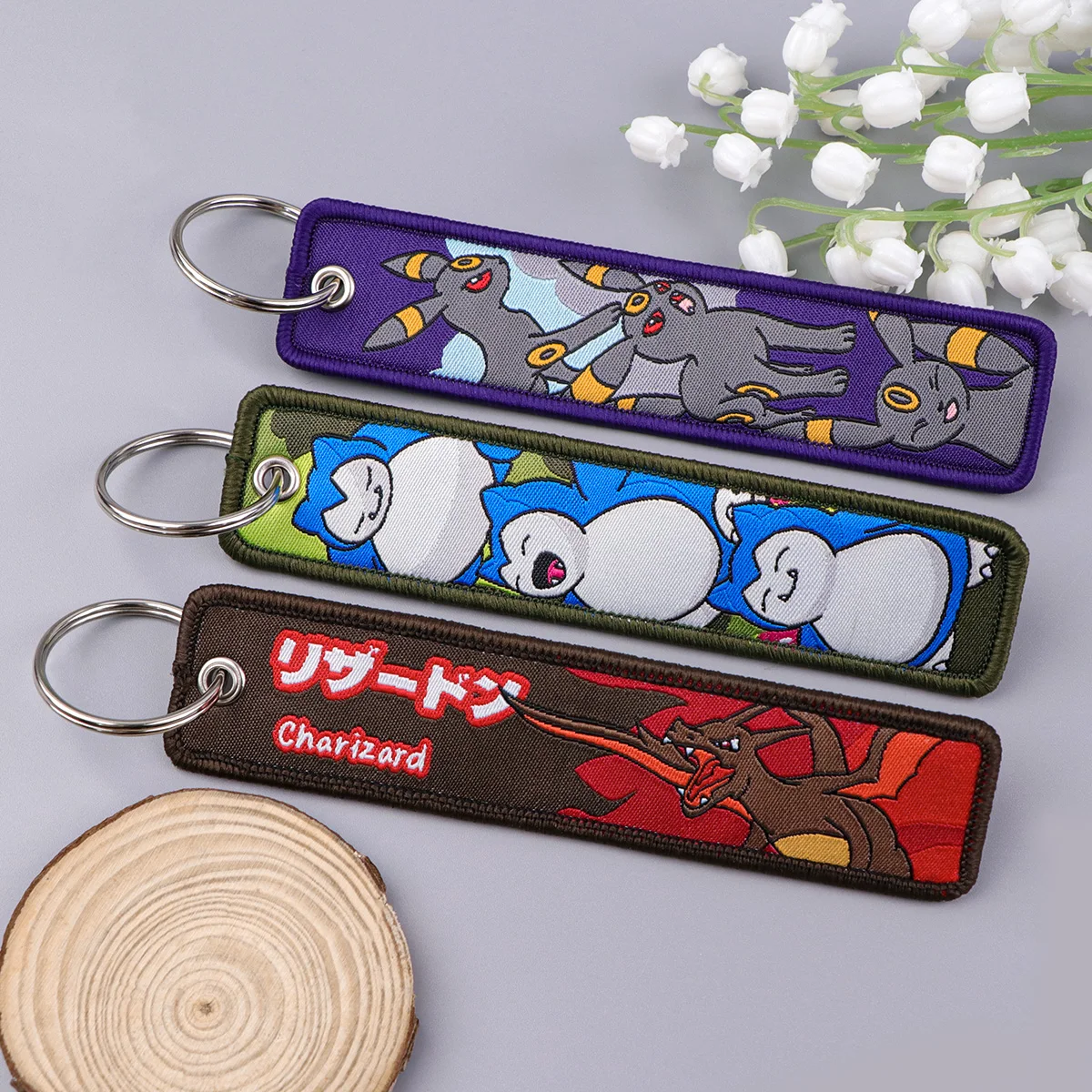 Pokémon  Anime Elf Monsters Keychain for Cars Backpack Key Holders Embroidery Keyrings Key Tag Jet Tag Accessories Gifts 1pcs view 4