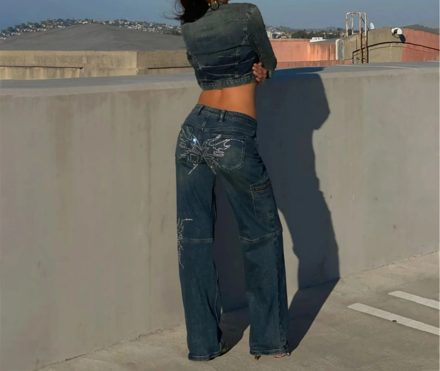 

2025 Spring and Autumn New Style Hot Diamond Straight Tube Fashion Versatile Jeans for Women