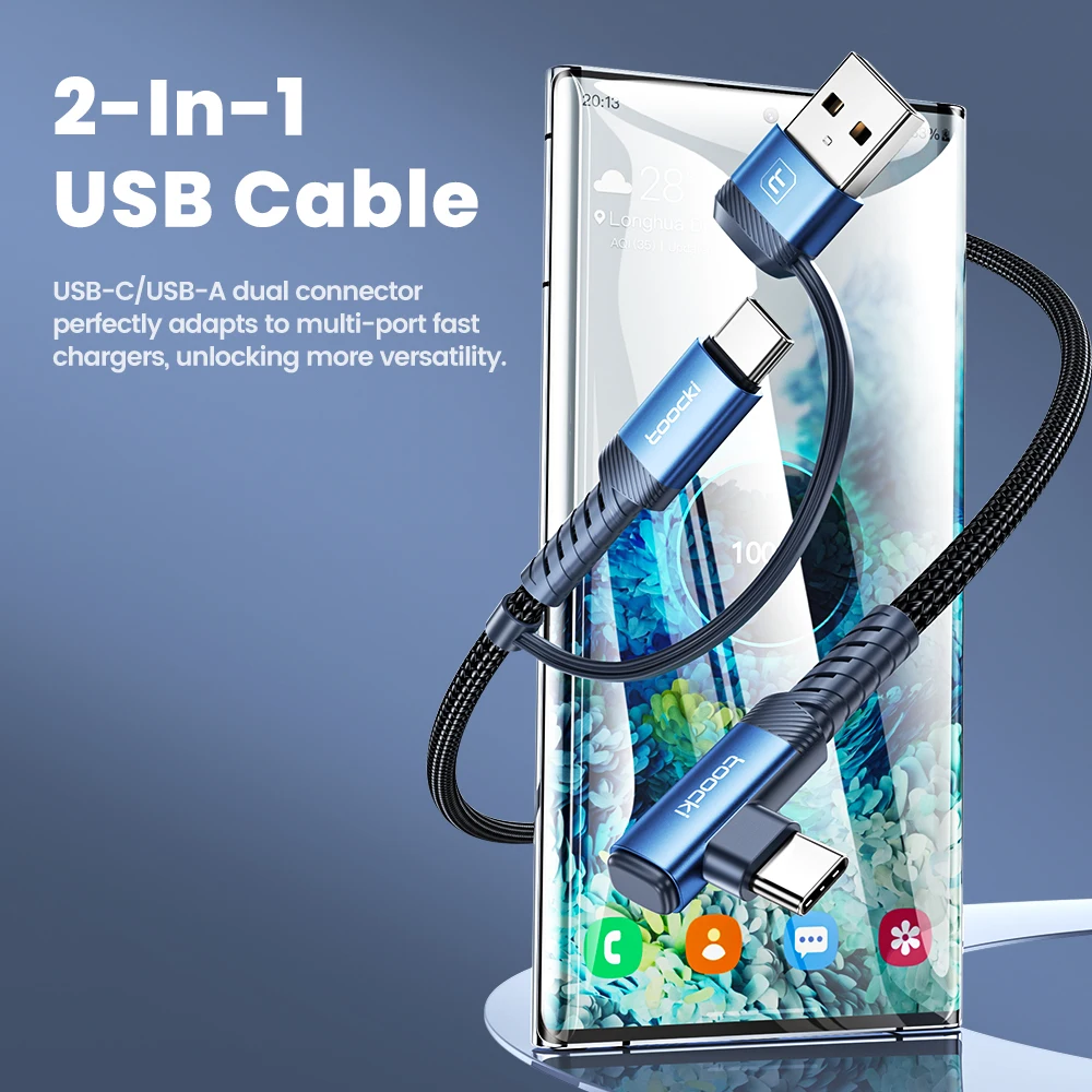Toocki 2 in 1 Elbow USB Cable PD 60W Fast Charging Type C To Type C Cable For iPhone 15 Pro Xiaomi 13 12 Samsung S23 Data Cord image 2