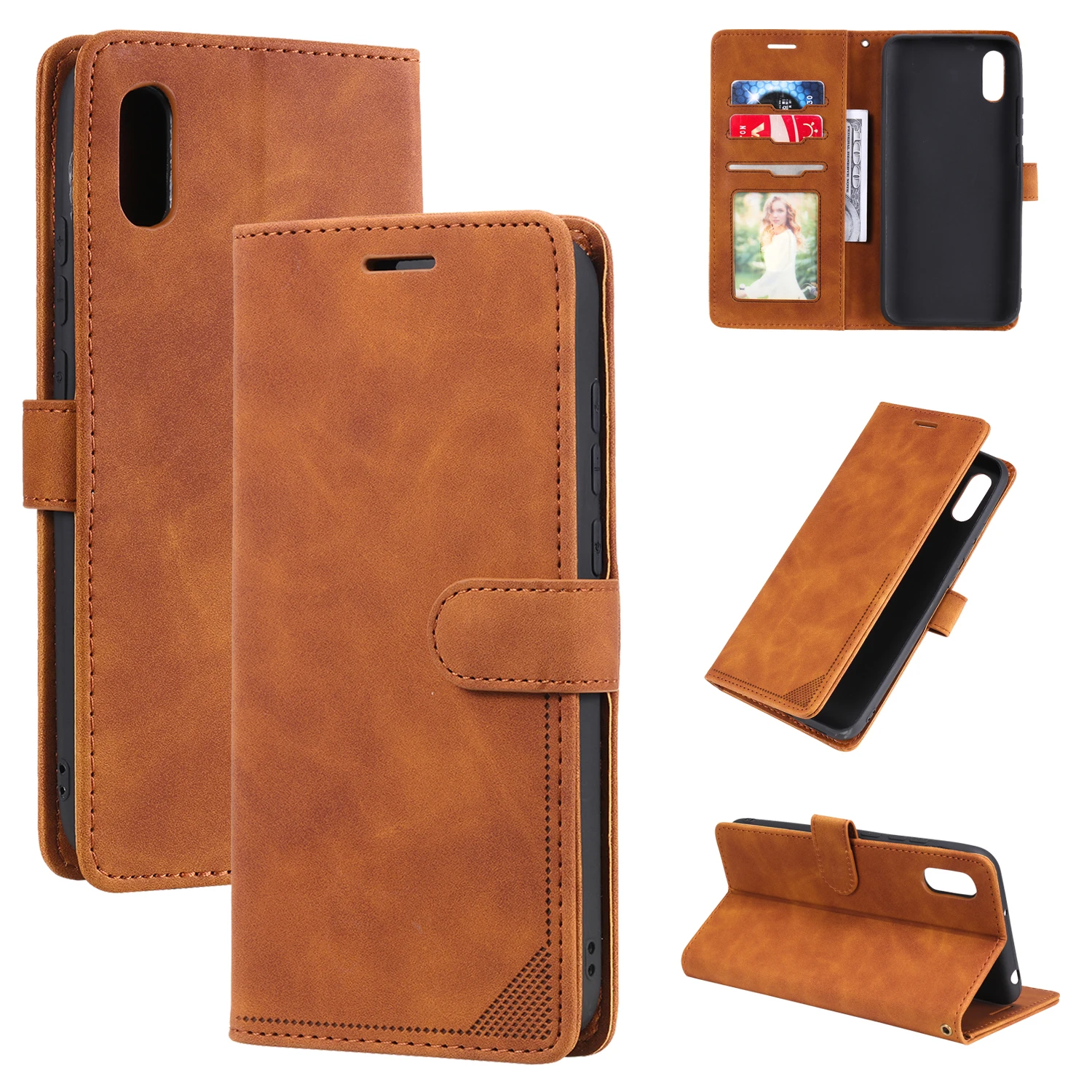 

For Redmi 9A / 9AT / 9i phone case retro business card flip cover protector leather case soft case