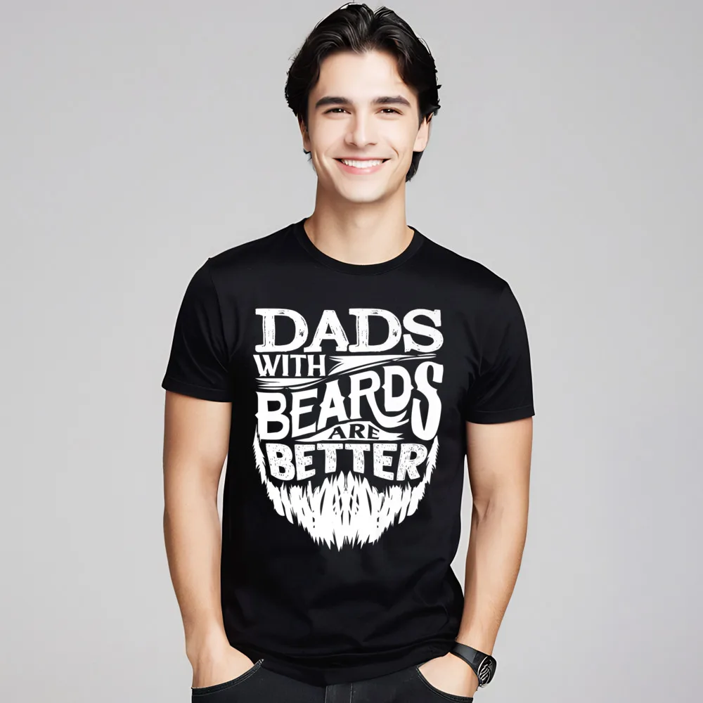 T-shirt manches courtes col rond homme, humoristique, famille, papas avec barbe sont meilleurs, tout coton, cadeau