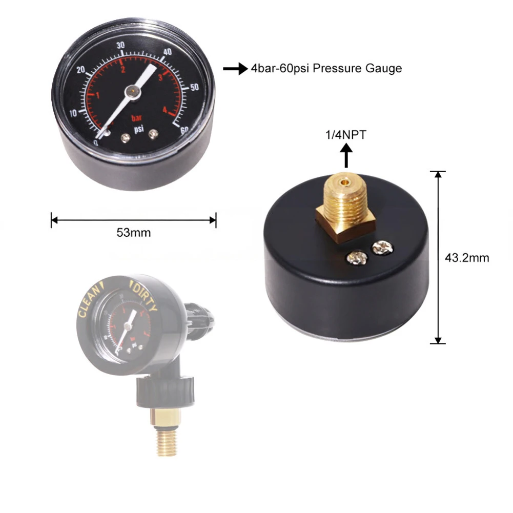 Pressure Gauge for Pool Filters 0-60 PSI 4 Bar 1/4 NPT Back Mount Large 2 Inch Face Construction Weather Resistant